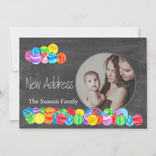 New Address watercolor baubles photo card