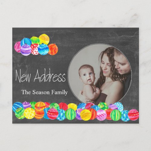 New Address watercolor baubles photo card