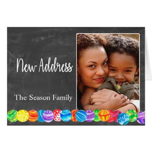 New Address watercolor baubles photo card