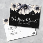 New Address Watercolor Floral Moving Announcement Postcard<br><div class="desc">A stunning moving announcement card. Let your friends and family know that you have moved and have a change of address. Cute and simple modern black and white flower design. A classic but whimsical look with black, gray and cream colored flowers with script typography and modern lettering. Edit all of...</div>