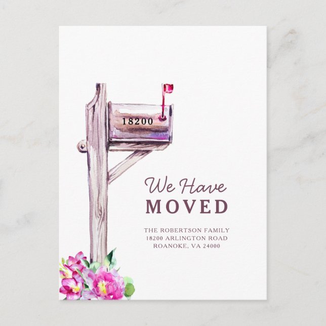 New Address Watercolor Mailbox Moving Announcement (Front)
