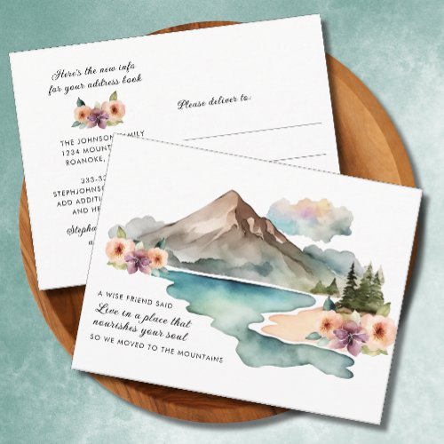 New Address Watercolor Mountains Moving Announcement Postcard