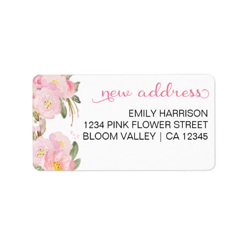 New Address Watercolor Pink Floral Label