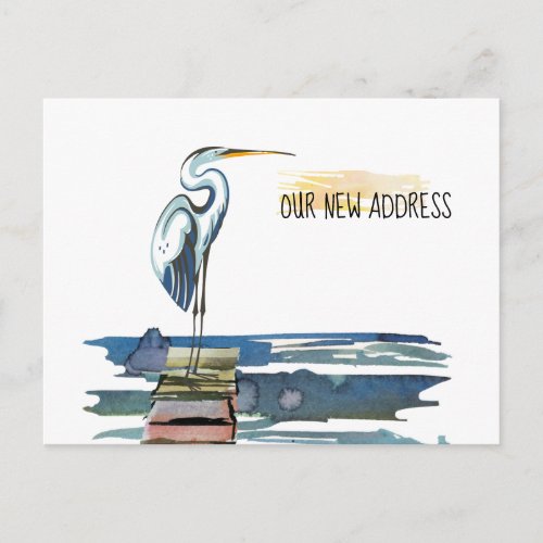 New Address Waterfront Great Blue Heron Moving  Announcement Postcard