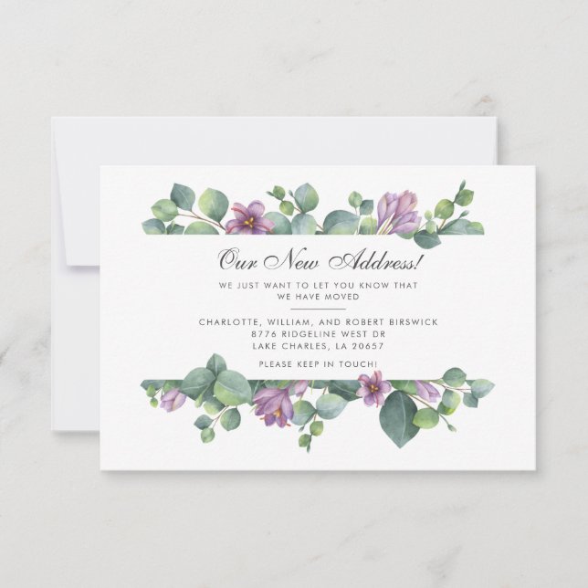 New Address We’ve Moved Botanical Eucalyptus Note Card (Front)