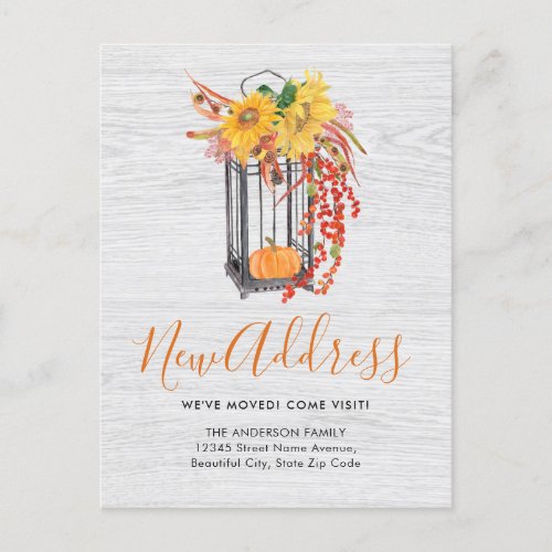 New Address Weve Moved Floral Pumpkin Moving Announcement Postcard