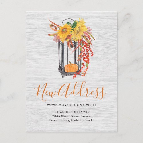 New Address Weve Moved Floral Pumpkin Moving Holiday Postcard