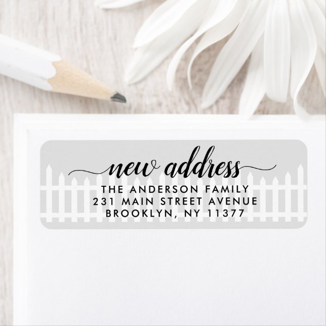 New Address We've Moved Moving Picket Fence Gray Label (Insitu)