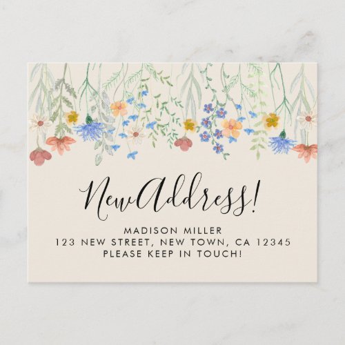 New Address Wildflowers Moving  Announcement Postcard