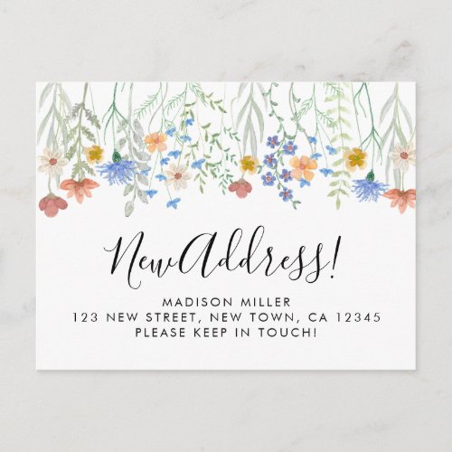 New Address Wildflowers Moving  Announcement Postcard