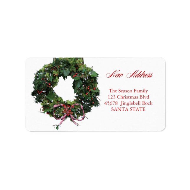 New Address x-mas wreath Holiday Label (Front)
