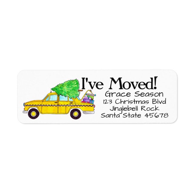 New Address Yellow Cab Taxi Christmas Gifts Label (Front)