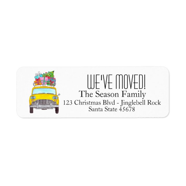 New Address Yellow Cab Taxi Christmas Gifts Label (Front)