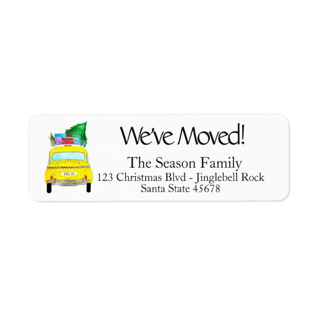 New Address Yellow Cab Taxi Christmas Gifts Label (Front)