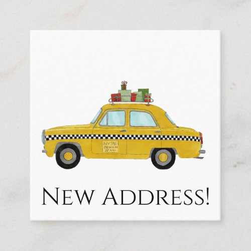 New Address Yellow Cab with Christmas Gifts Square Business Card