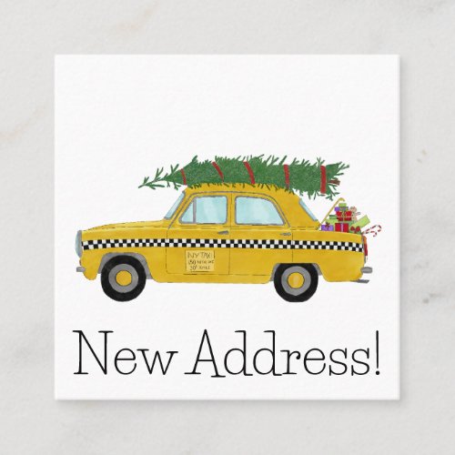 New Address Yellow Cab with Christmas Gifts Square Business Card