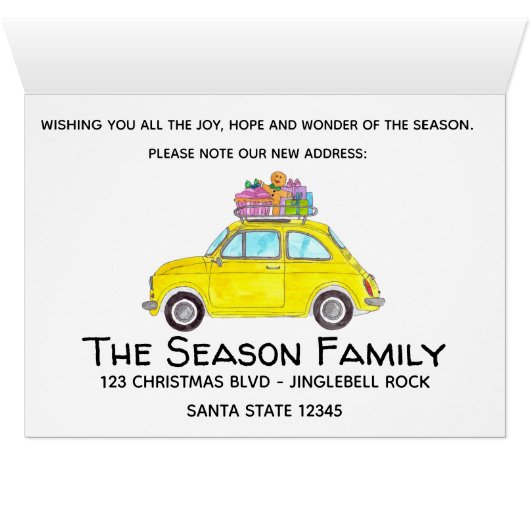 New Address Yellow Retro Fiat 500 Watercolor (Inside Horizontal (Bottom))