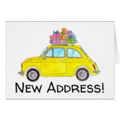 New Address Yellow Retro Fiat 500 Watercolor (Front Horizontal)