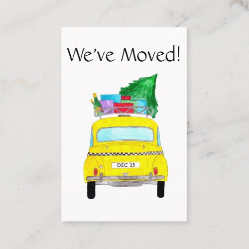 New Address yellow taxi with Christmas Gifts Business Card
