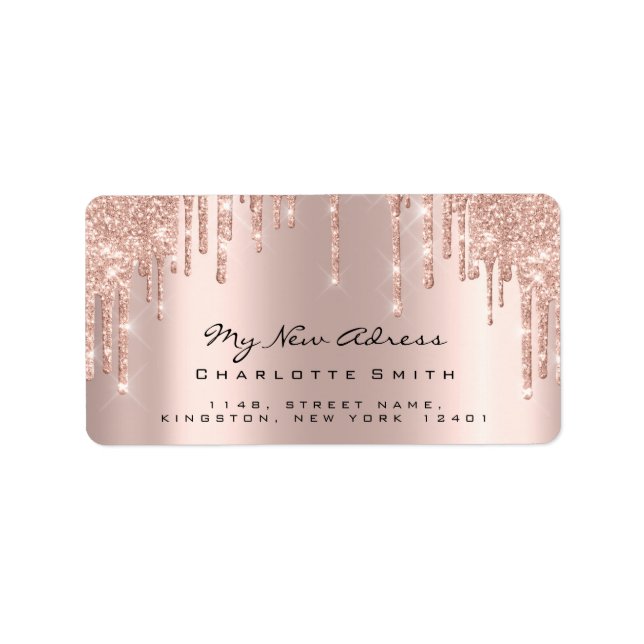 New Adress Bridal Rose Blush Sparkly Glitter RSVP Label (Front)
