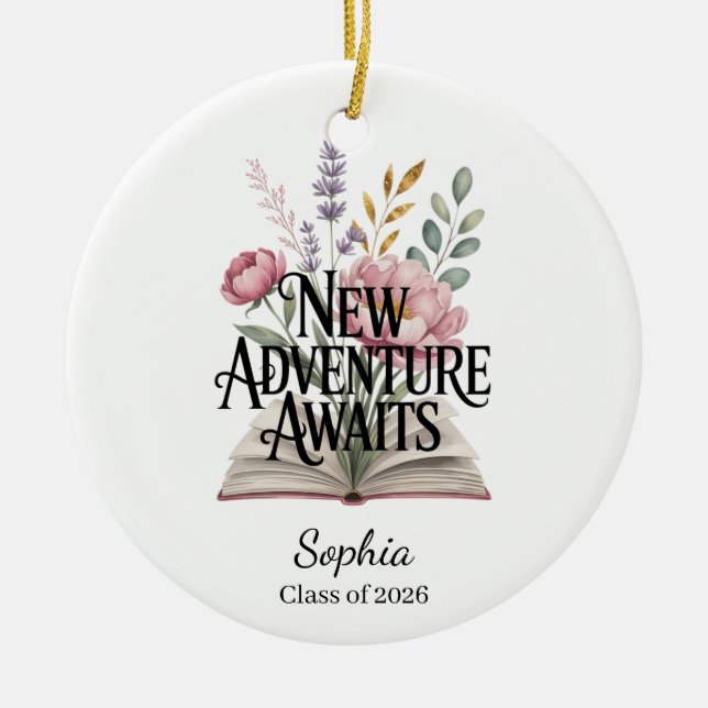 New Adventure Awaits Graduation Personalized Ceramic Ornament (Front)