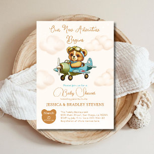New Adventure Baby Pilot Airplane Baby Shower Invitation