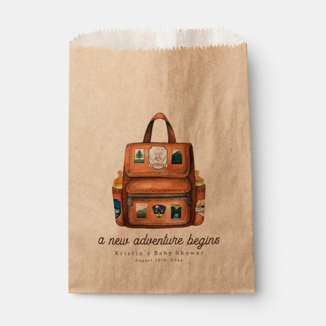 New Adventure Backpack + Bottles Baby Shower Favor Bag (Front)