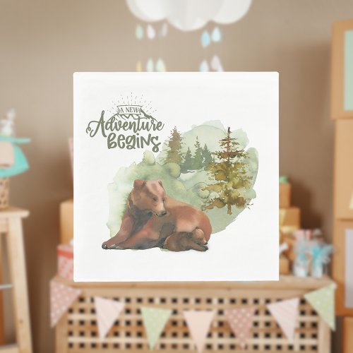 New Adventure Begins Typography Rustic Bears Napkins