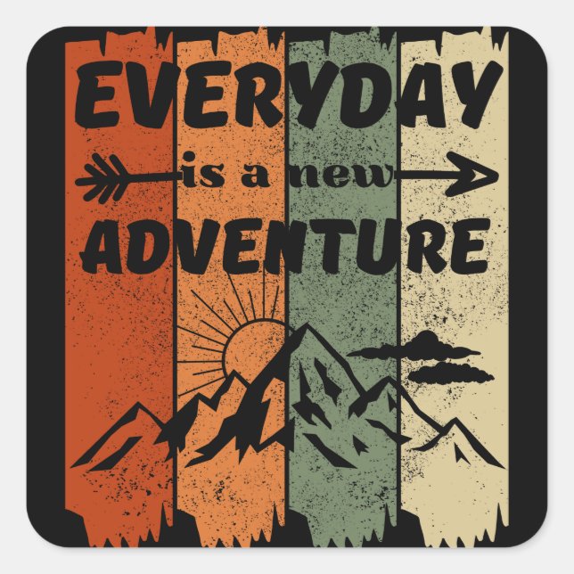 New adventure hiking lovers gift retro mountain square sticker (Front)