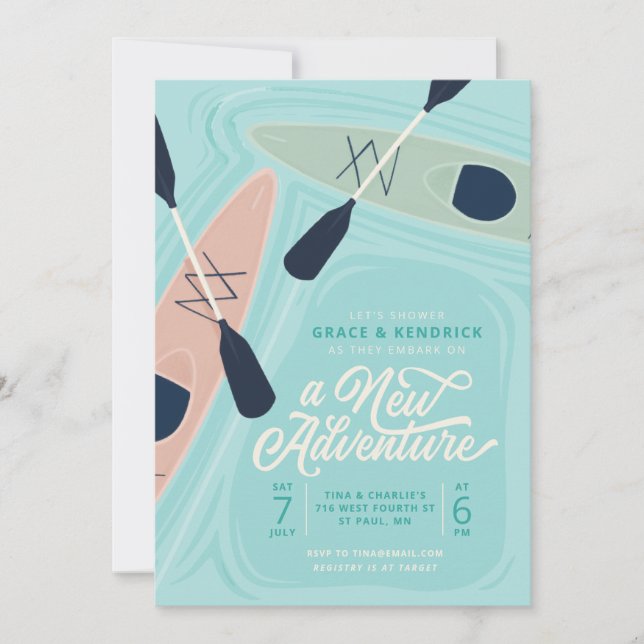 New Adventure Kayak Couples wedding shower Invitation (Front)