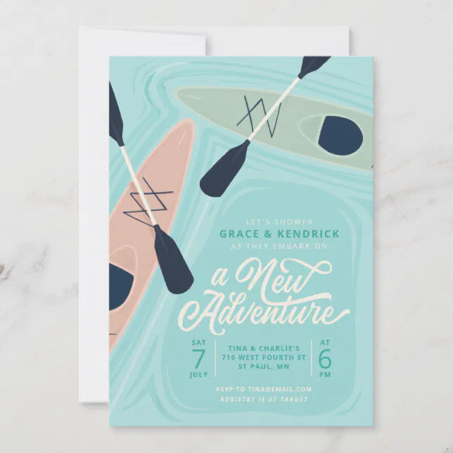 New Adventure Kayak Couples wedding shower Invitation | Zazzle