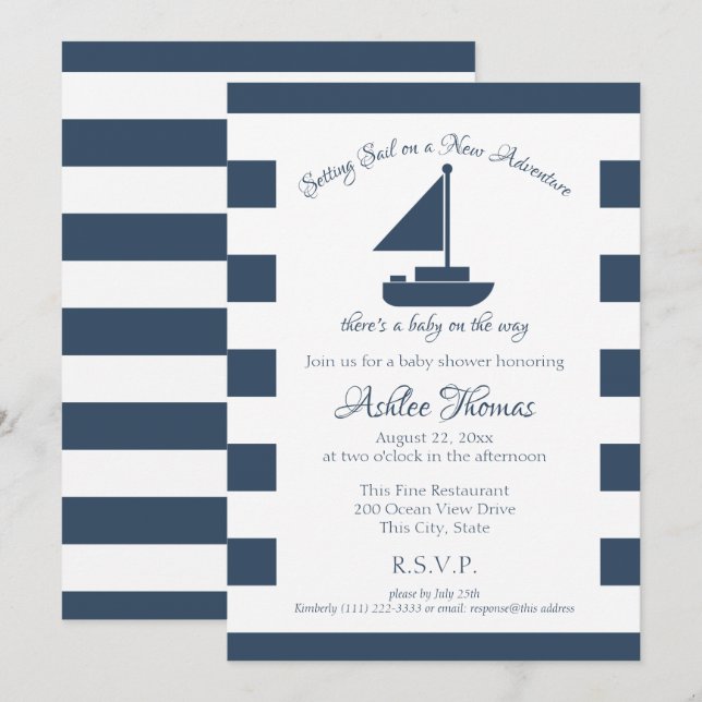 New Adventure Nautical Sailboat Shower Invitation (Front/Back)