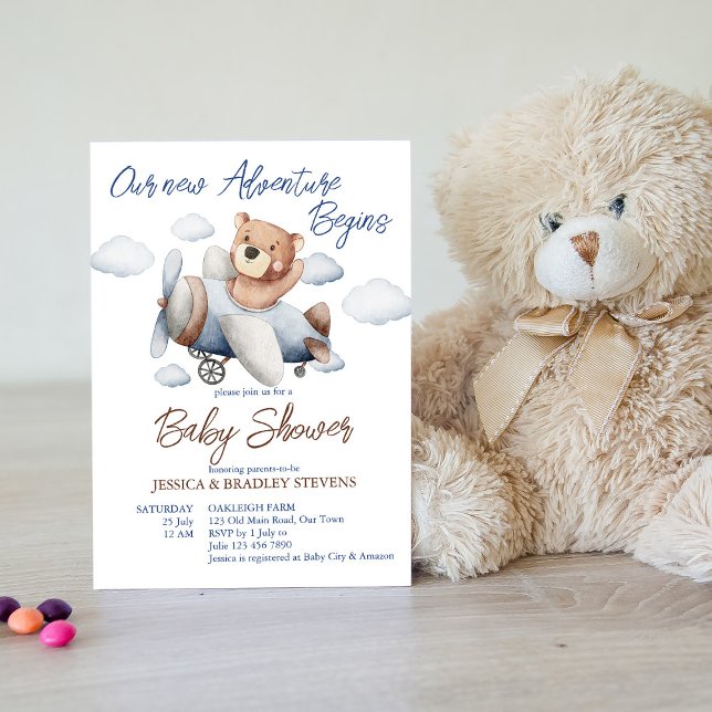 New adventure tiny pilot airplane baby shower invitation (Creator Uploaded)