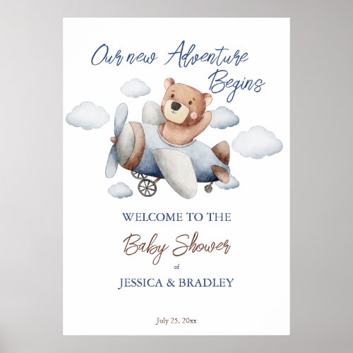 New adventure tiny pilot baby shower welcome sign