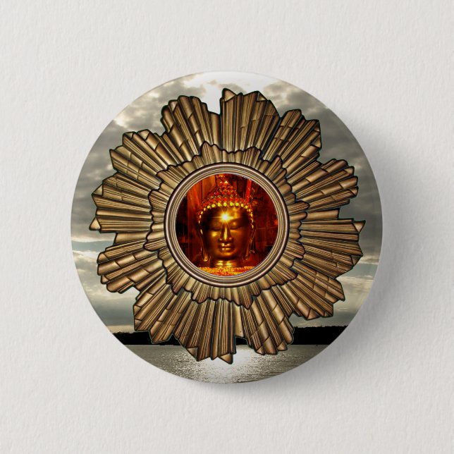 New Age Buddha Sun Brooch Pinback Button (Front)