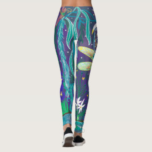 New Age Dragonfly Evil Eye Pond Lotus Willow Tree  Leggings
