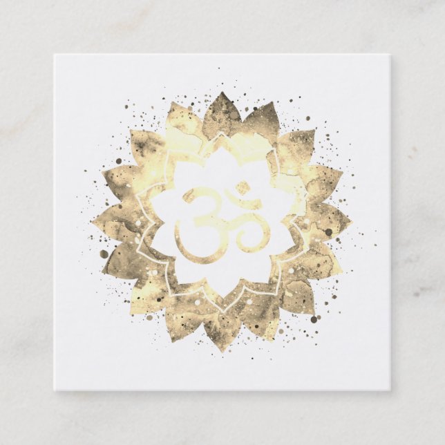 *~* New Age Lotus Flower Mandala Om Aum Symbol Square Business Card (Front)