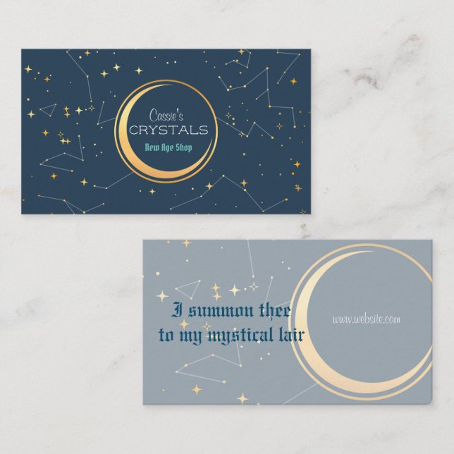 New Age Mystical Golden Moon Constellations Business Card (Front/Back)