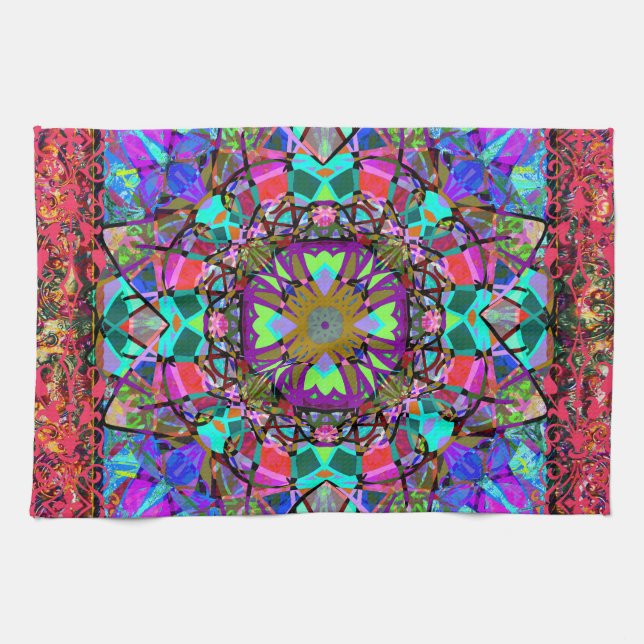 New Age Neon Kaleidoscope Mandala Kitchen Towel (Horizontal)