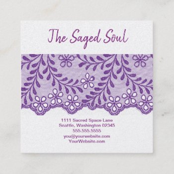New Age Occult Shop Amethyst Floral Lace Square Business Card by businesscardsforyou at Zazzle