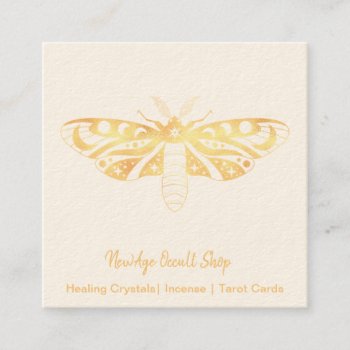 New Age Occult Shop Gold Moth Square Business Card by businesscardsforyou at Zazzle
