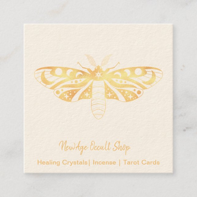 New Age Occult Shop Gold Moth Square Business Card (Front)