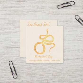 New Age Occult Shop Gold Snake Square Business Card by businesscardsforyou at Zazzle