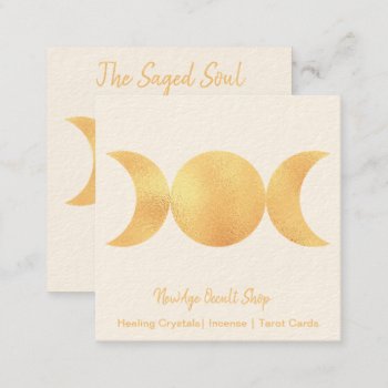 New Age Occult Shop Gold Triple Moons Square Business Card by businesscardsforyou at Zazzle