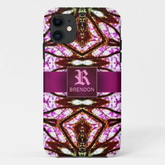 New Age Pink Batik Pattern Custom Monogram iPhone 11 Case