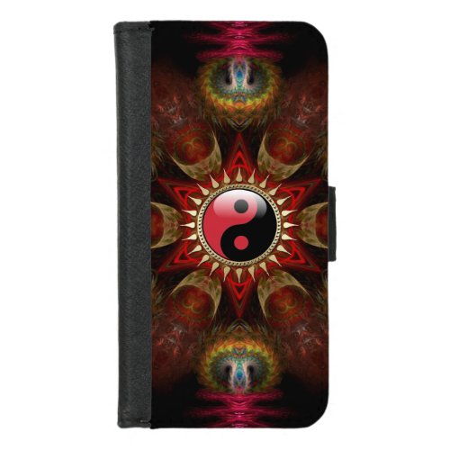 New Age Red  Black Yin Yang Fractal Star  iPhone 87 Wallet Case
