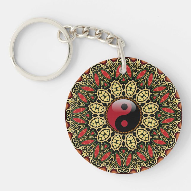New Age YinYang Batik Geometric Flower New Age Keychain (Front)