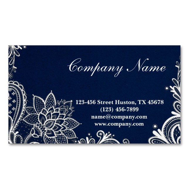 New Age Yoga navy blue henna bohemian lace Magnetic Business Card (Front)