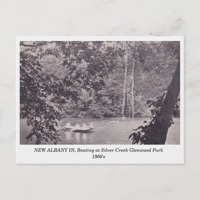 New Albany IN Glenwood Park 1900s Boating Postcard (Front)