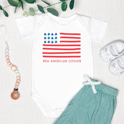 New American Citizen  Hand Drawn American Flag Baby Bodysuit
